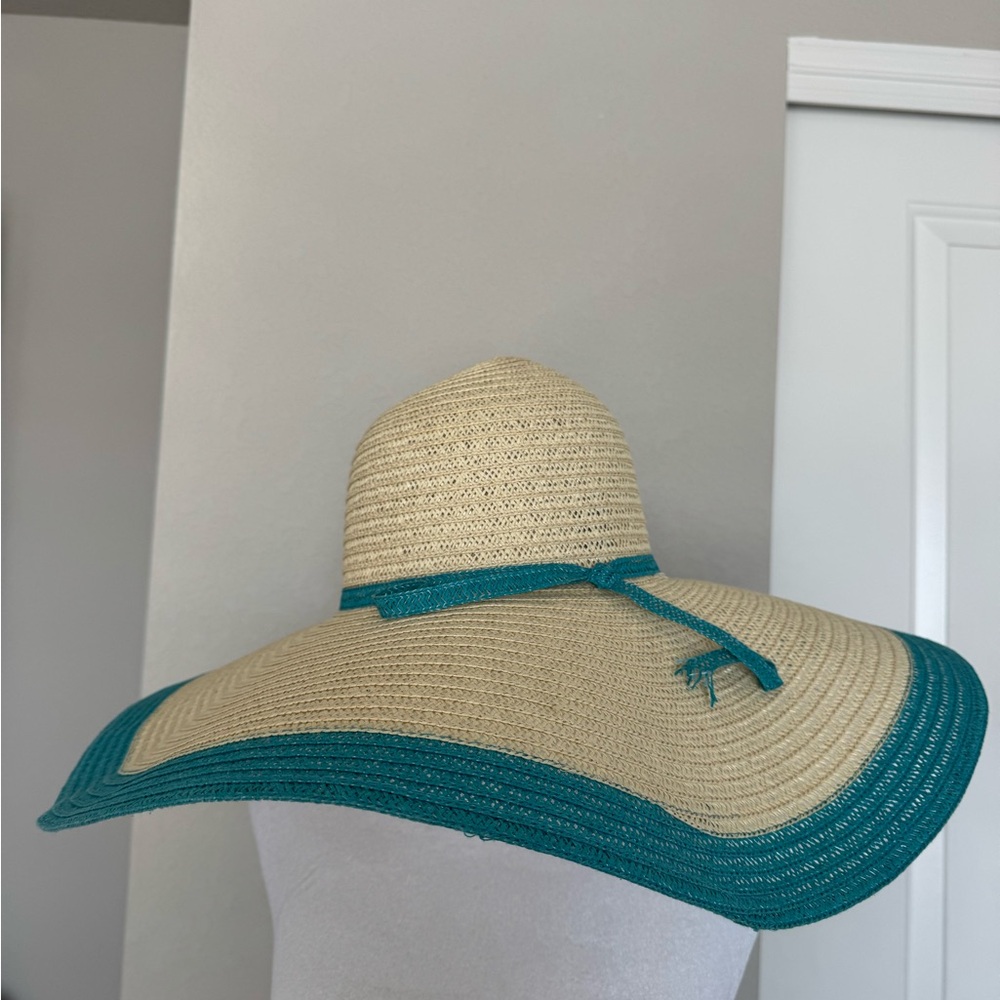 Chic Beige and Teal Straw Hat